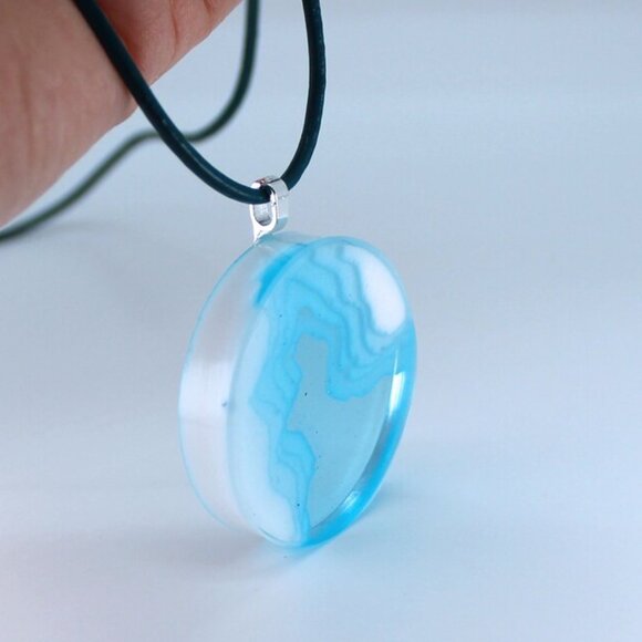 Handmade one of a kind Glacial Ocean pendant with  leather necklace - Picture 6 of 8